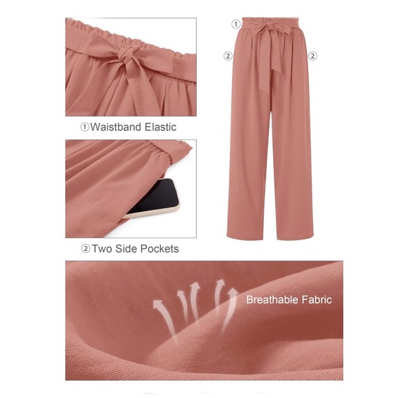 New Wide Leg High Waisted Belted Trousers with Pockets colour Coral Size XL - Picture 7 of 16